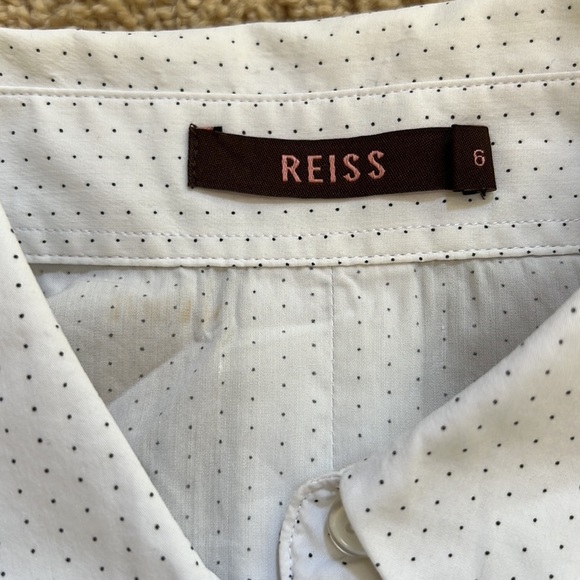 Reiss SZ 6, white with dots long sleeve cotton blend front button shirt. - Picture 5 of 8
